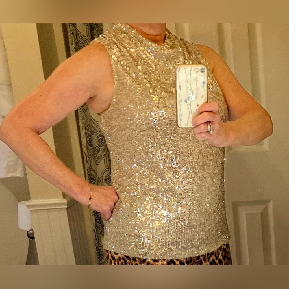 Gold sequined top for holiday parties